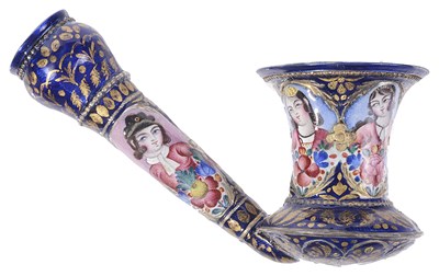 Lot 284 - â€¡A QAJAR ENAMELLED SILVER PIPE