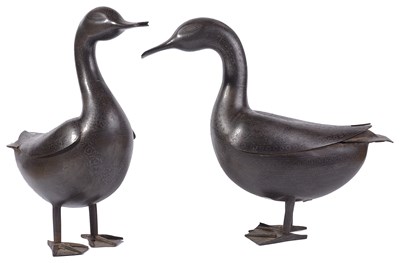 Lot 289 - â€¡A PAIR OF QAJAR STEEL FIGURES OF DUCKS