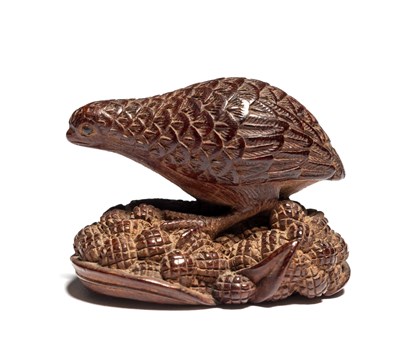 Lot 155 - TWO JAPANESE CARVED WOOD NETSUKE OF QUAIL, MEIJI PERIOD (1868-1912)