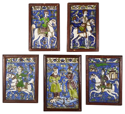 Lot 317 - â€¡FIVE QAJAR MOULDED RELIEF TILES