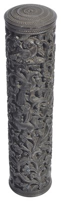 Lot 323 - ~A CARVED EBONY DOCUMENT HOLDER AND A CARVED EBONY CARD CASE
