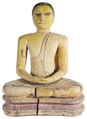 Lot 327 - A POLYCHROME-PAINTED WOOD FIGURE OF BUDDHA