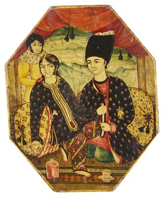 Lot 345 - â€¡A LATE ZAND/EARLY QAJAR LACQUER MIRROR COVER
