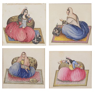 Lot 352 - â€¡NINE SMALL QAJAR PORTRAITS