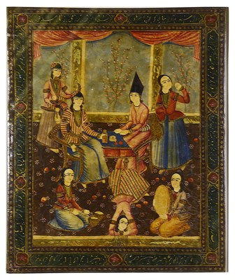 Lot 353 - â€¡A LARGE QAJAR PAINTED LACQUER PANEL