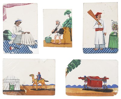 Lot 366 - FIVE PAINTINGS ON MICA