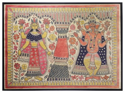Lot 370 - A LARGE MADHUBHANI PAINTING