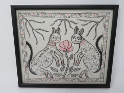 Lot 371 - FIVE SMALL MADHUBHANI PAINTINGS