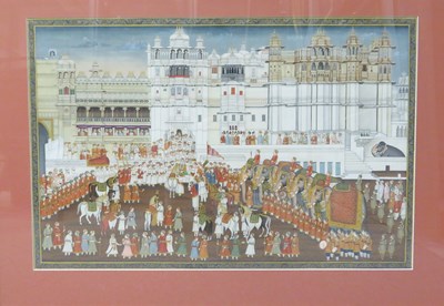 Lot 373 - A LARGE PAINTING OF A DURBAR OUTSIDE A PALACE