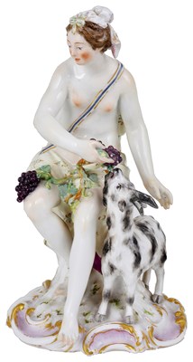 Lot 393 - A BERLIN FIGURE OF A BACCHANTE FEEDING A GOAT