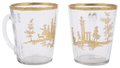 Lot 399 - A PAIR OF BOHEMIAN GILDED GLASS MUGS
