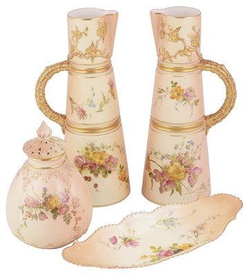Lot 420 - A PAIR OF ROYAL WORCESTER BONE CHINA JUGS