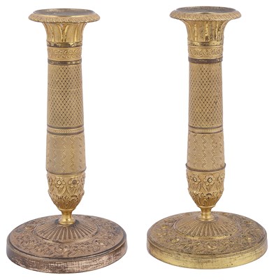 Lot 433 - A PAIR FRENCH ORMOLU CANDLESTICKS