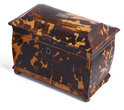 Lot 437 - ~A TORTOISESHELL TEA CADDY