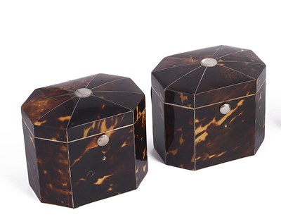 Lot 438 - ~A PAIR OF TORTOISESHELL TEA CADDIES