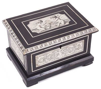 Lot 439 - ~AN IVORY-INLAID EBONISED WOOD BOX