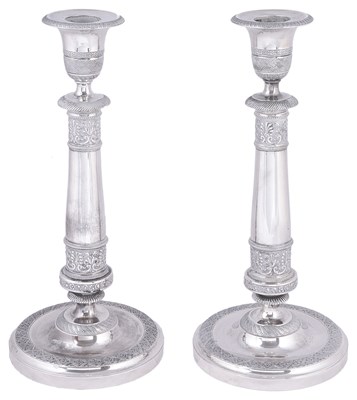 Lot 465 - A PAIR OF ITALIAN SILVER CANDLESTICKS