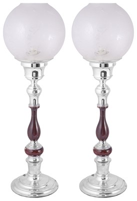 Lot 467 - A PAIR OF ELECTROPLATE LAMPS