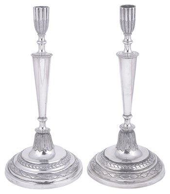 Lot 470 - A PAIR OF ITALIAN SILVER CANDLESTICKS