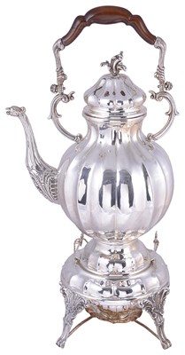 Lot 471 - AN ITALIAN TEA KETTLE ON LAMPSTAND