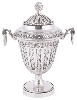 Lot 472 - A DUTCH SILVER CHESTNUT VASE AND COVER