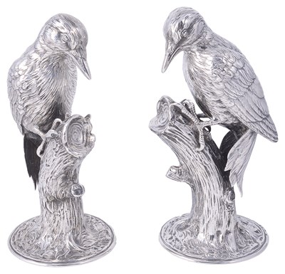 Lot 477 - A PAIR OF GERMAN SILVER FIGURES OF WOODPECKERS