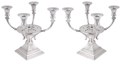 Lot 479 - A PAIR OF SPANISH SILVER CANDELABRA VASES