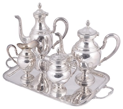 Lot 482 - AN ITALIAN FOUR-PIECE TEA AND COFFEE SET ON TRAY