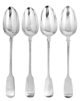 Lot 492 - TWO PAIRS OF VICTORIAN SILVER SERVING SPOONS