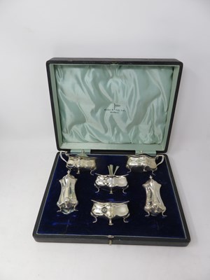 Lot 508 - A GEORGE V SILVER SIX-PIECE CONDIMENT SET