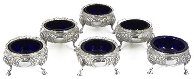 Lot 520 - A SET OF SIX VICTORIAN SILVER SALT CELLARS