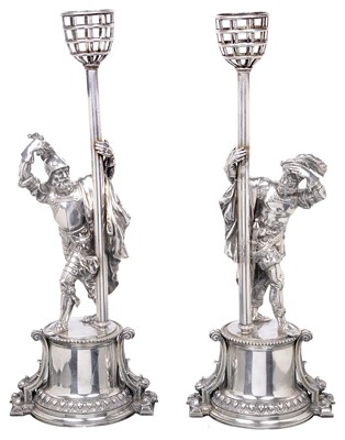 Lot 522 - A PAIR OF VICTORIAN ELECTROPLATE FIGURAL STANDS