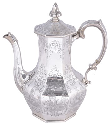 Lot 538 - ~A VICTORIAN SILVER COFFEE POT
