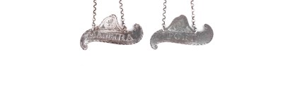 Lot 569 - A PAIR OF GEORGE III SILVER WINE LABELS (BOTTLE TICKETS)