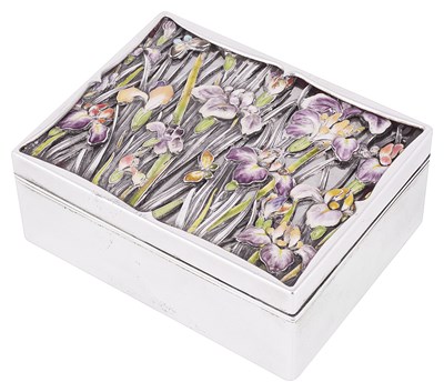 Lot 573 - A JAPANESE SILVER AND ENAMEL BOX