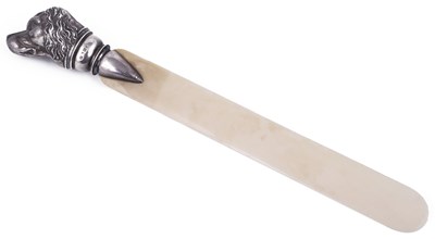 Lot 574 - ~AN EDWARDIAN SILVER AND IVORY LETTER OPENER
