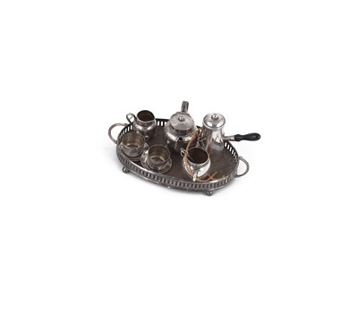Lot 576 - AN EDWARDIAN SILVER MINIATURE TEA AND COFFEE SET ON TRAY