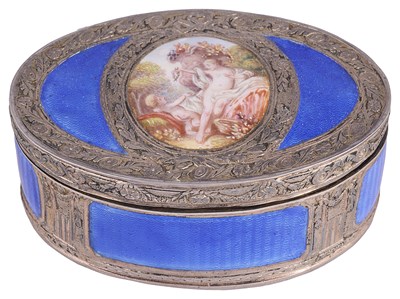 Lot 584 - A FRENCH PARCEL-GILT SILVER AND ENAMEL SNUFF BOX