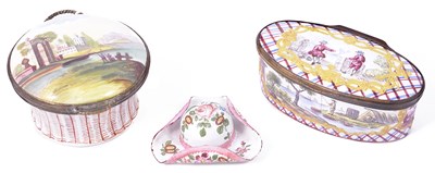 Lot 604 - THREE METAL-MOUNTED ENAMEL BOXES
