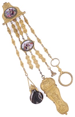 Lot 608 - A GILT-METAL CHATELAINE