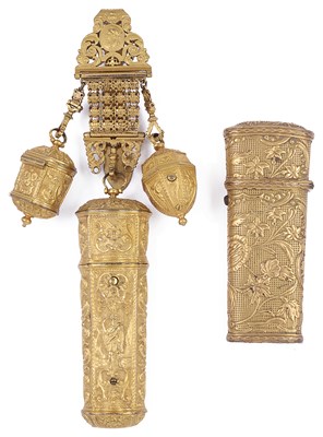 Lot 609 - ~AN ENGLISH GILT-METAL CHATELAINE