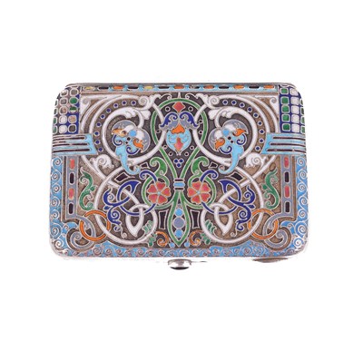 Lot 612 - A RUSSIAN SILVER AND CLOISONNE ENAMEL CIGARETTE CASE