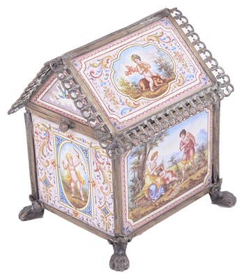 Lot 620 - AN AUSTRO-HUNGARIAN SILVER-GILT AND ENAMEL MINIATURE CHASSE