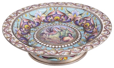 Lot 623 - A RUSSIAN SILVER AND CLOISONNE ENAMEL BOWL