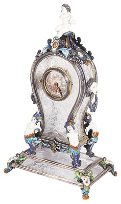 Lot 629 - AN AUSTRO-HUNGARIAN SILVER-GILT, ENAMEL AND ROCK CRYSTAL TIMEPIECE, HERMANN RATZERSDORFER, VIENNA