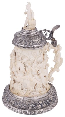 Lot 632 - ~A GERMAN SILVER-MOUNTED IVORY TANKARD
