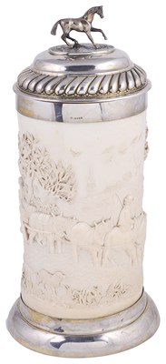 Lot 633 - ~A VICTORIAN SILVER-MOUNTED IVORY VASE AND COVER