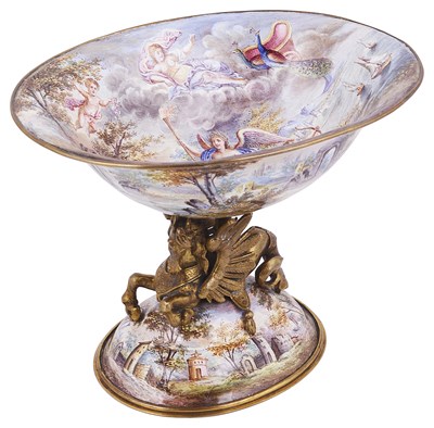 Lot 638 - AN AUSTRO-HUNGARIAN ENAMEL PEDESTAL BOWL