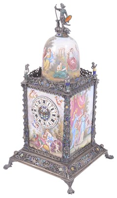 Lot 639 - AN AUSTRO-HUNGARIAN SILVER AND ENAMEL TIMEPIECE