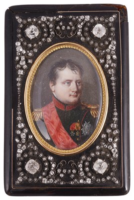 Lot 656 - ~A FRENCH JEWELLED TORTOISESHELL PORTRAIT BOX LID